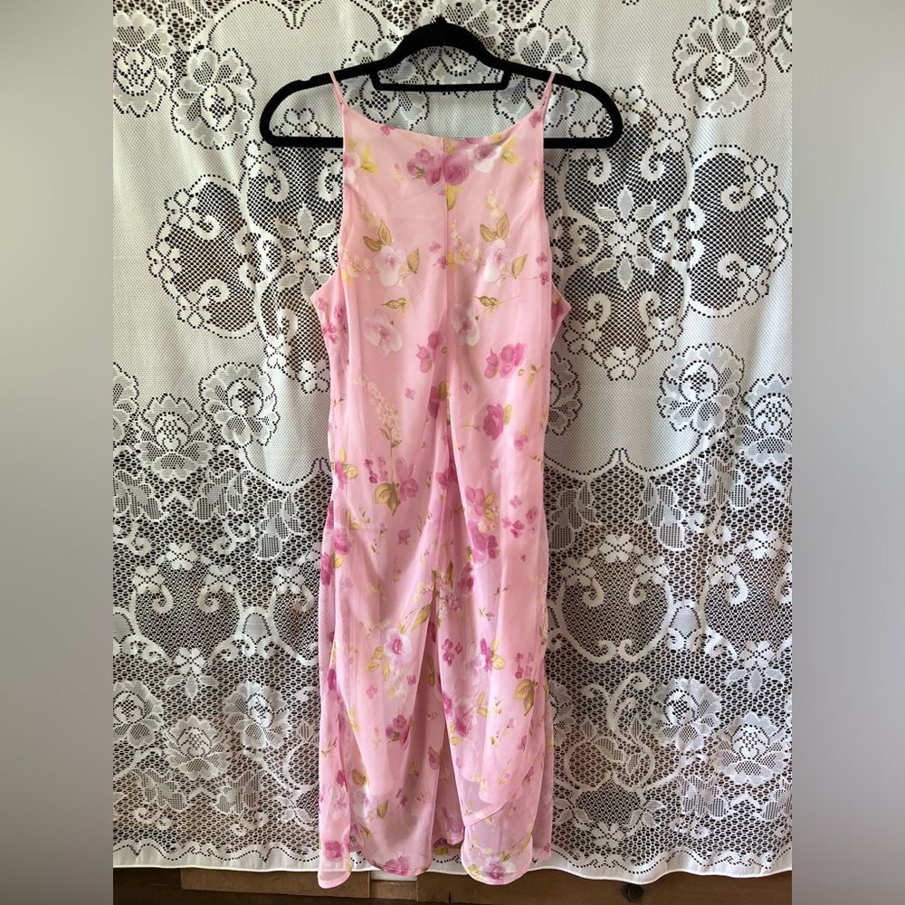 Vintage 90s Studio Y Sheer Slip Lined Floral Cottagecore Fairycore MIDI Dress - Picture 10 of 12